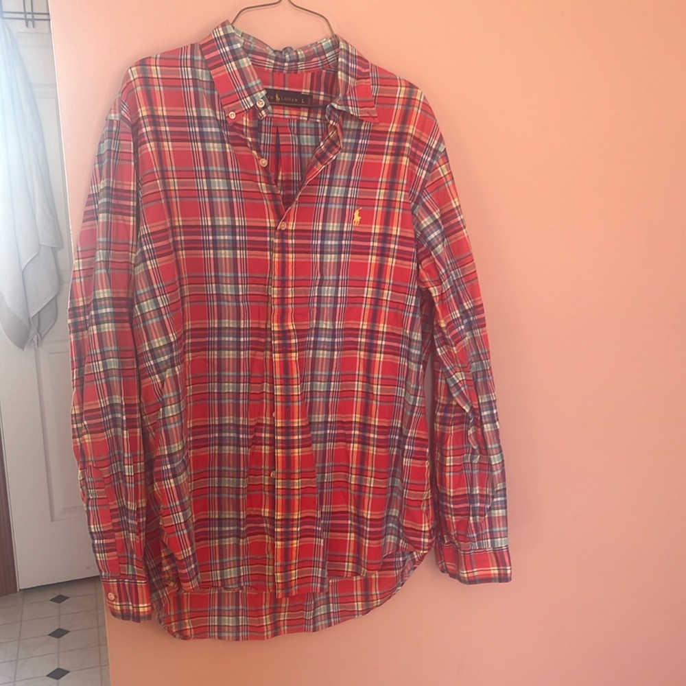 Ralph Lauren full button down blue and Pink gingham size large